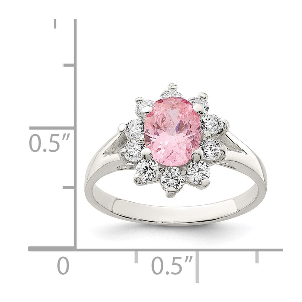 Sterling Silver Pink Oval CZ Cluster Ring