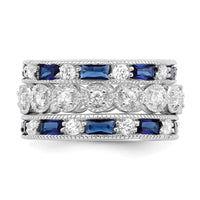 Sterling Silver Rhodium plated Blue & White CZ 3 Band Set