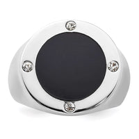 Sterling Silver Rhodium Plated Black Simulated Onyx & CZ Ring
