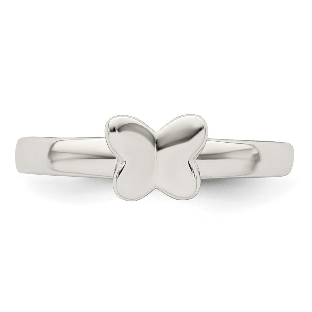Sterling Silver Rhodium-plated Polished Butterfly Size 3 Ring