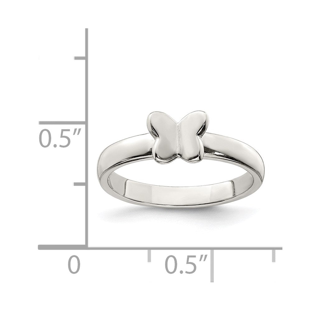 Sterling Silver Rhodium-plated Polished Butterfly Size 3 Ring