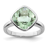 Sterling Silver Rhodium Green Quartz Ring