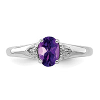 Sterling Silver Rhodium Plated Diamond and Amethyst Ring