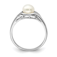 Sterling Silver Rhodium Plated Diamond and FW Cultured Pearl Ring