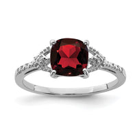 Sterling Silver Rhodium Plated Diamond and Garnet Ring