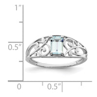 Sterling Silver Rhodium Plated Aquamarine Ring