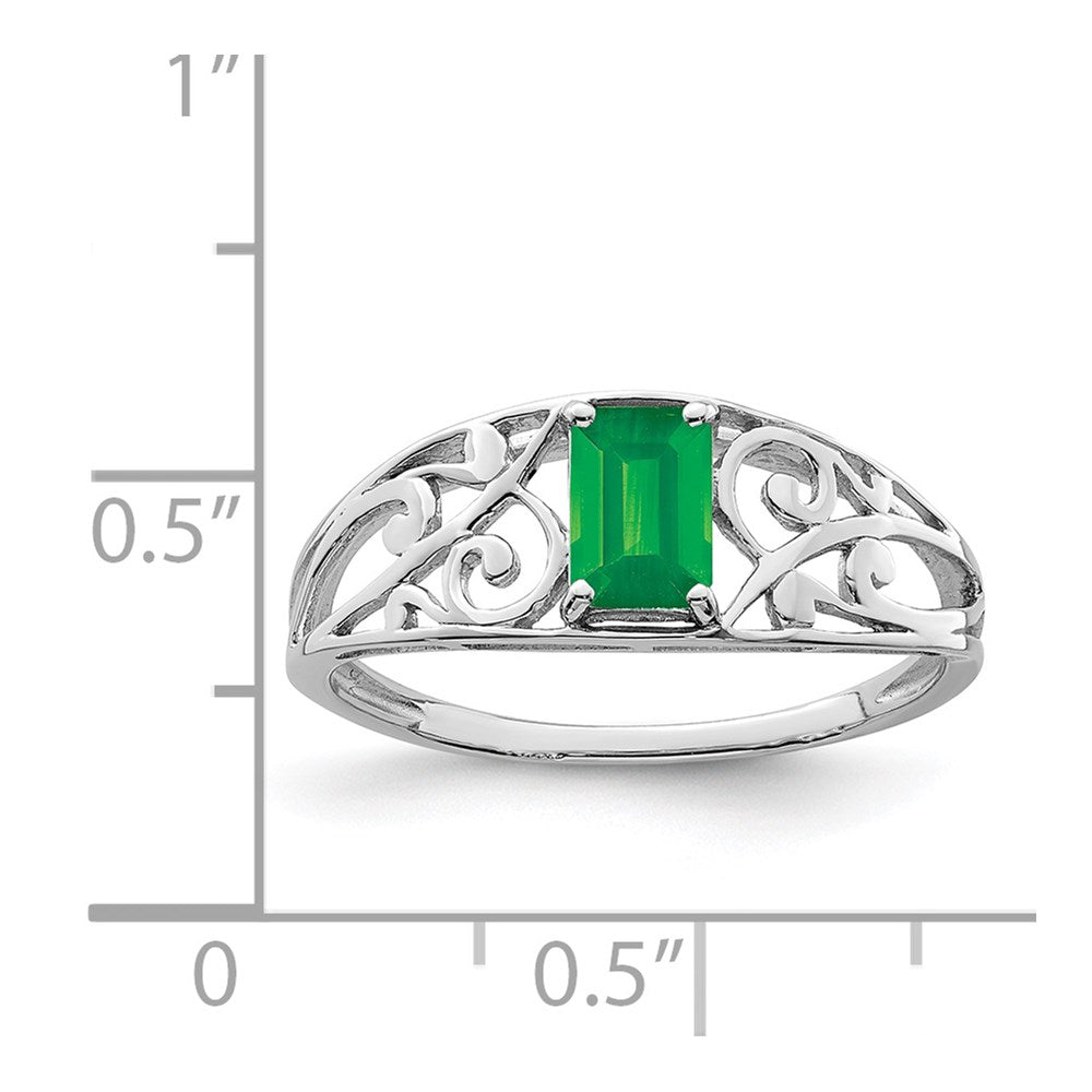 Sterling Silver Rhodium Plated Emerald Ring