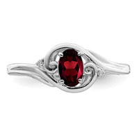 Sterling Silver Rhodium Plated Diamond & Garnet Ring