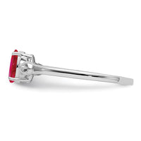 Sterling Silver Rhodium Plated Diamond and Oval Ruby Ring