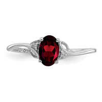 Sterling Silver Rhodium Plated Diamond and Garnet Oval Ring