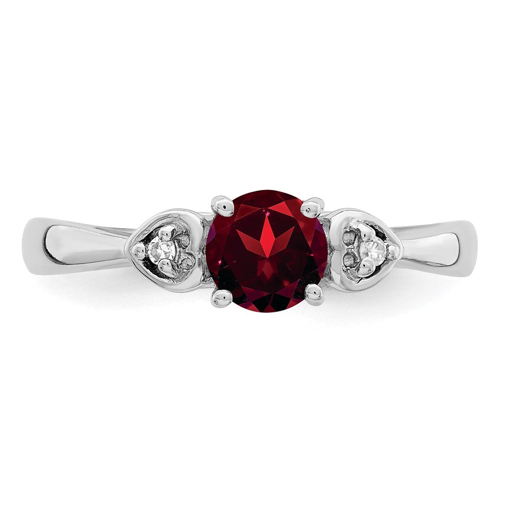 Sterling Silver Rhodium Plated Diamond and Garnet Ring