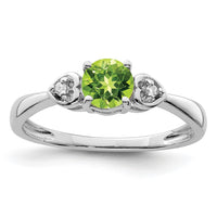 Sterling Silver Rhodium Plated Diamond and Peridot Round Ring