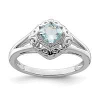 Sterling Silver Rhodium Aquamarine Square Ring