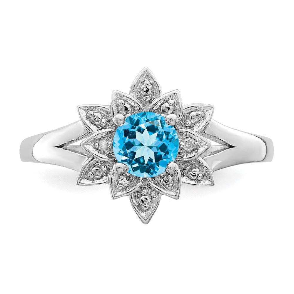 Sterling Silver Rhodium Diam. & Light Blue Topaz Ring