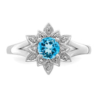 Sterling Silver Rhodium Diam. & Light Blue Topaz Ring