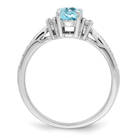 Sterling Silver Rhodium Diam. & Light Blue Topaz Ring