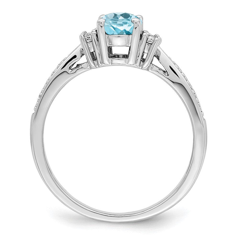 Sterling Silver Rhodium Diam. & Light Blue Topaz Ring