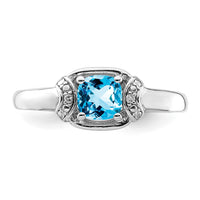 Sterling Silver Rhodium Diam. & Light Blue Topaz Ring