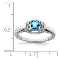 Sterling Silver Rhodium Diam. & Light Blue Topaz Ring