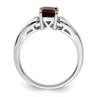 Sterling Silver Rhodium Diam. & Smoky Quartz Ring