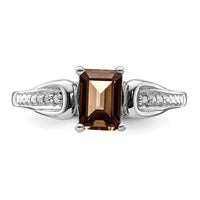 Sterling Silver Rhodium Diam. & Smoky Quartz Ring