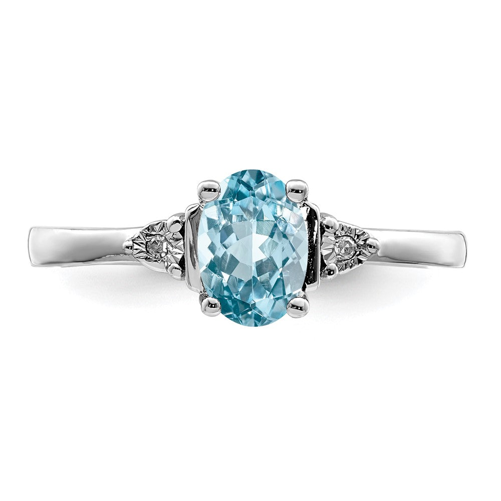 Sterling Silver Rhodium Diam. & Light Blue Topaz Ring