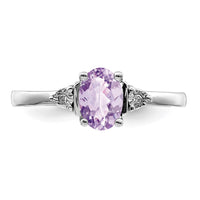 Sterling Silver Rhodium Diam. & Rose de France Ring