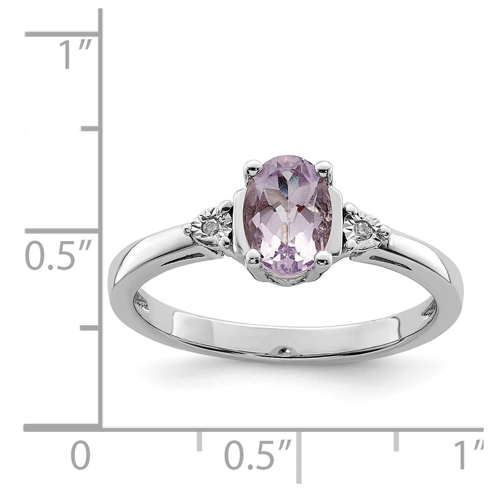 Sterling Silver Rhodium Diam. & Rose de France Ring