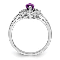 Sterling Silver Rhodium-plated Diamond & Amethyst Ring