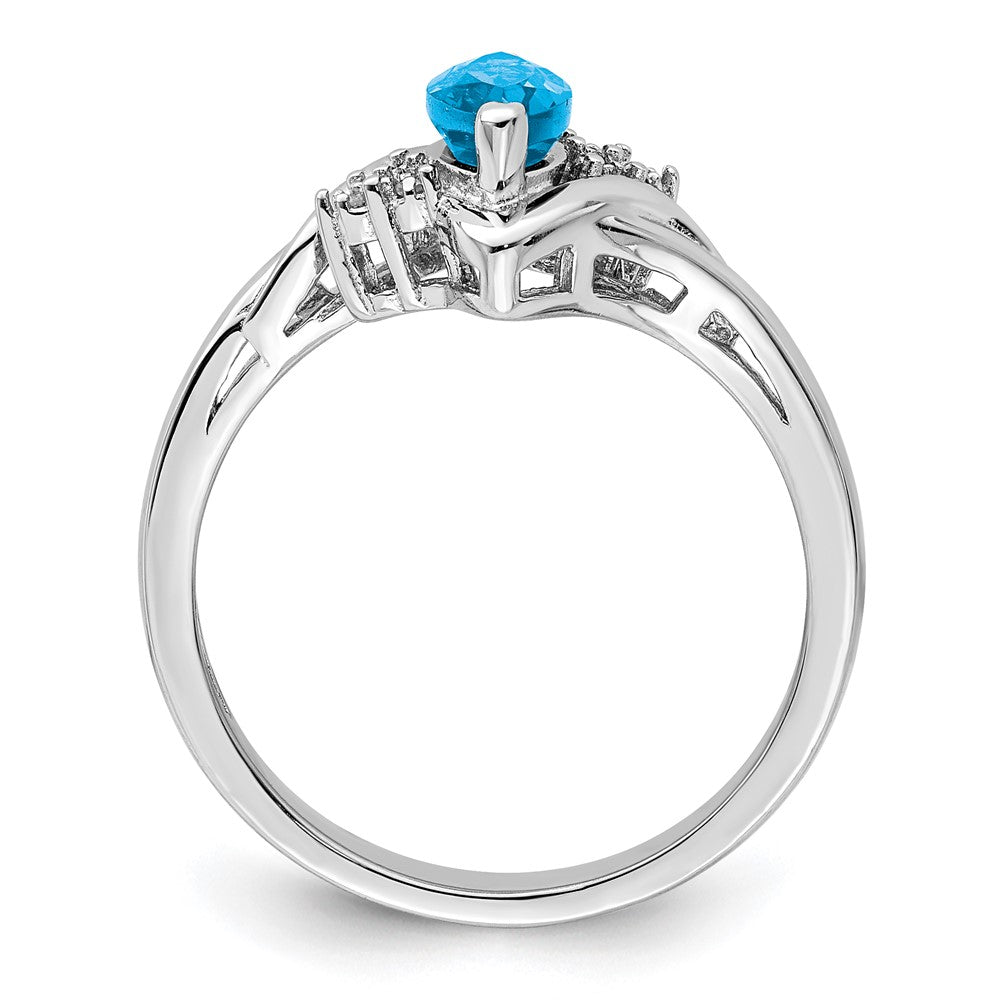 Sterling Silver Rhodium Diam. & Light Blue Topaz Ring