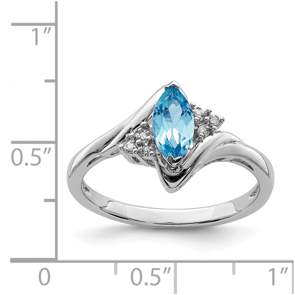 Sterling Silver Rhodium Diam. & Light Blue Topaz Ring