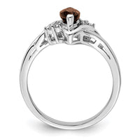 Sterling Silver Rhodium Diam. & Smoky Quartz Ring