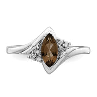 Sterling Silver Rhodium Diam. & Smoky Quartz Ring