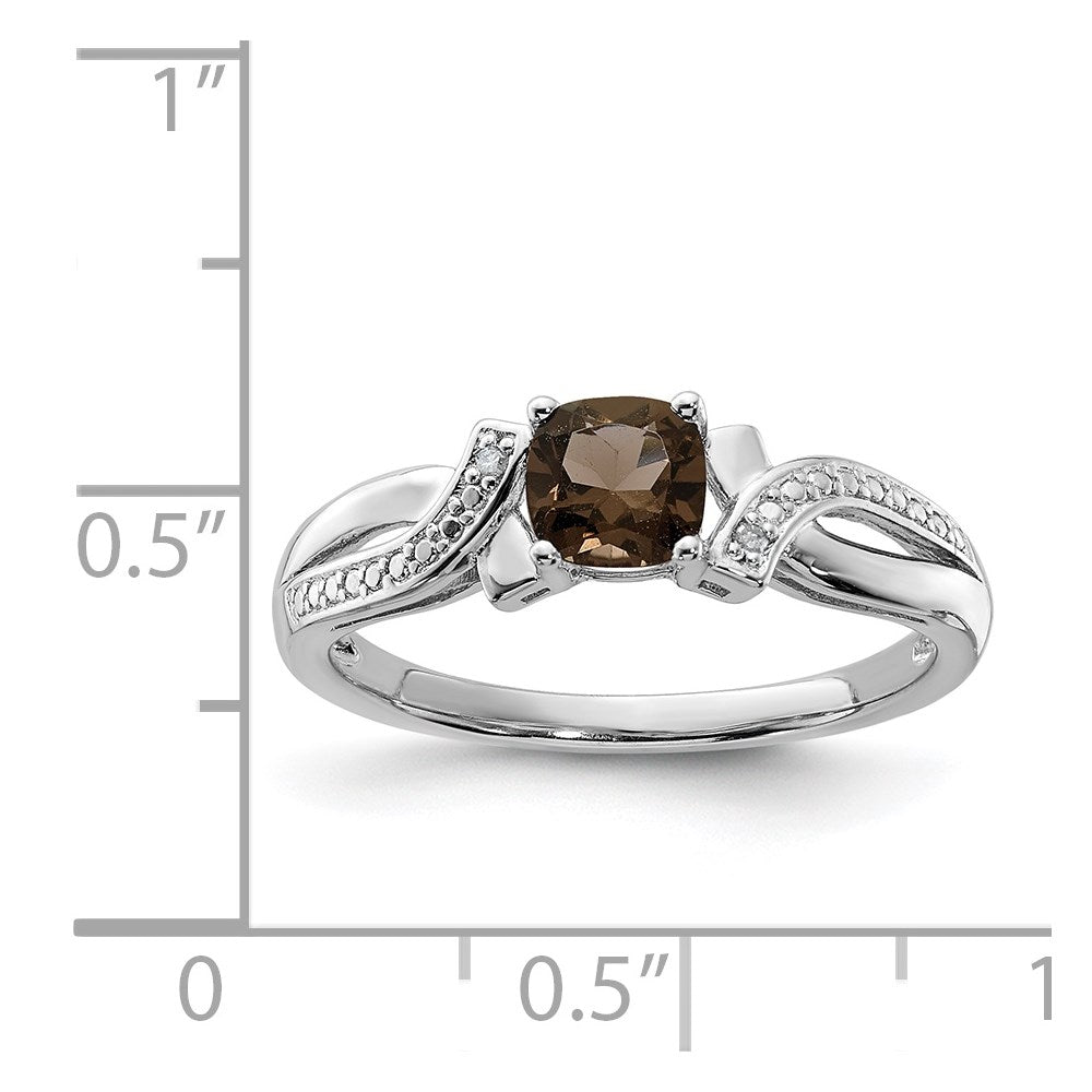 Sterling Silver Rhodium Smoky Quartz Diam. Ring