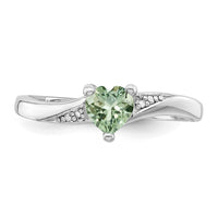 Sterling Silver Rhodium Green Quartz Diam. Ring