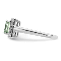 Sterling Silver Rhodium Green Quartz Diam. Ring