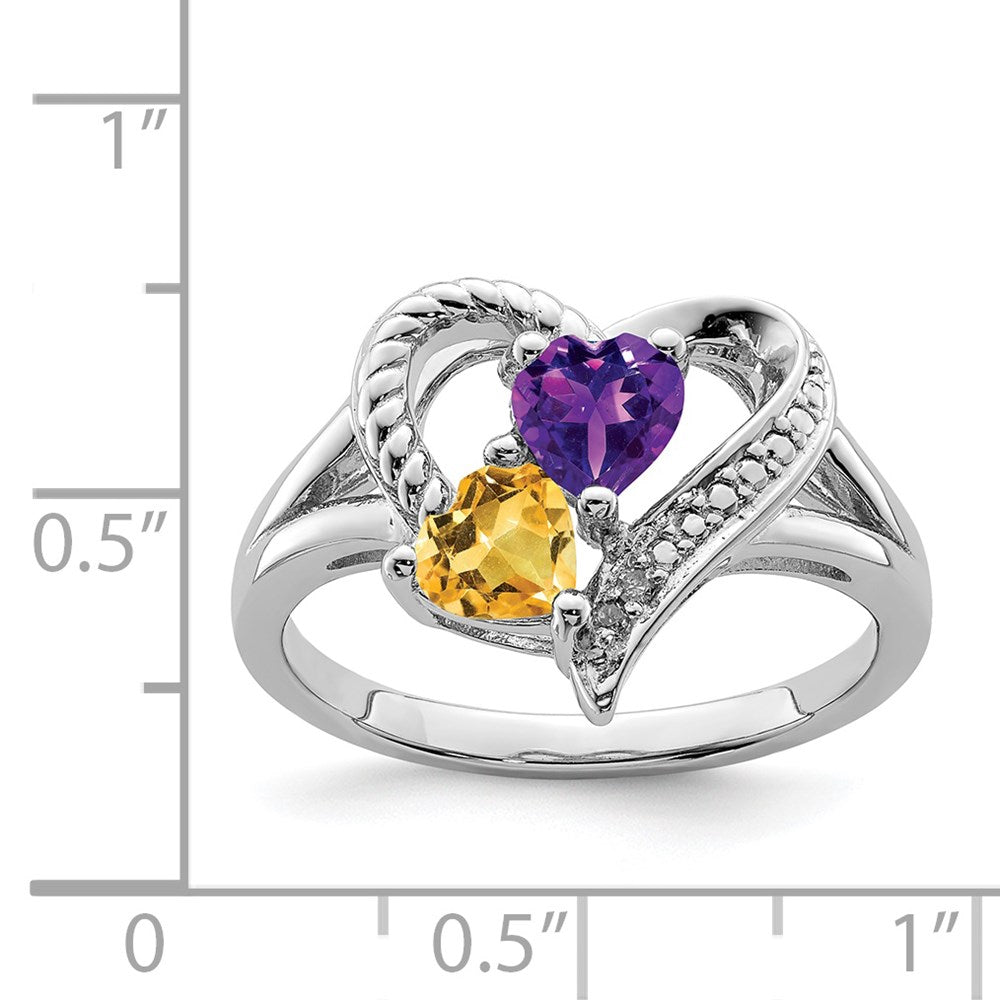 Sterling Silver Rhodium Amethyst & Citrine Diam. Ring