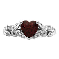 Sterling Silver Rhodium-plated Diamond and Garnet Ring