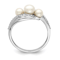 Sterling Silver Rhodium Plated Diamond and FW Cultured Pearl Ring