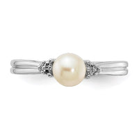 Sterling Silver Rhodium Plated Diamond and FW Cultured Pearl Ring