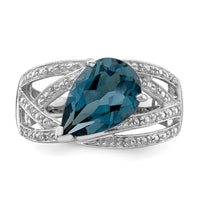 Sterling Silver Rhodium Plated Diamond & London Blue Topaz Ring