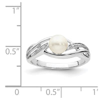 Sterling Silver Rhodium Plated Diamond and FW Cultured Pearl Ring