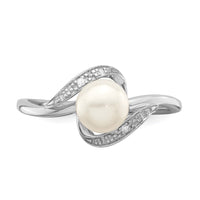 Sterling Silver Rhodium Plated Diamond and FW Cultured Pearl Ring