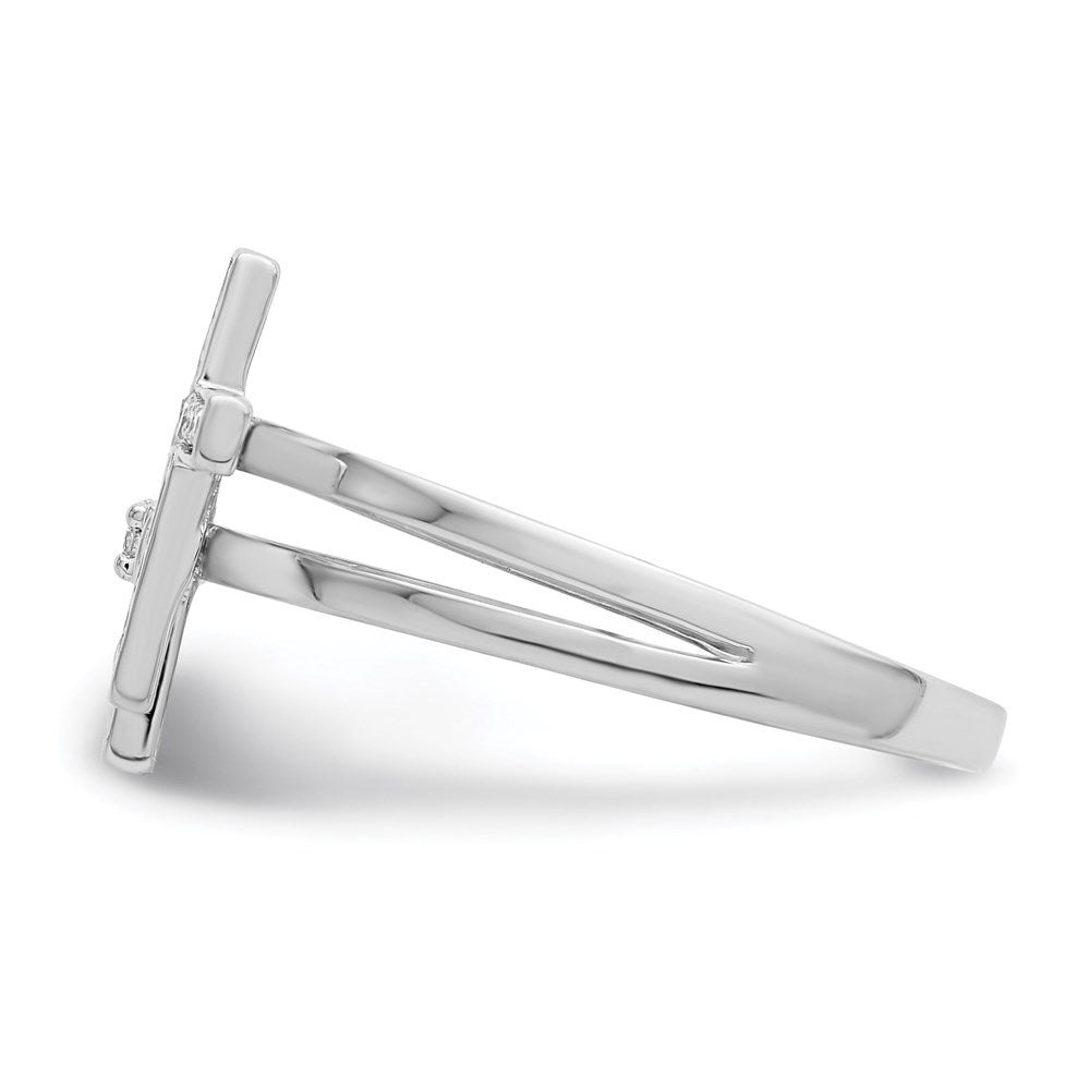 Sterling Silver Rhodium Plated Diamond  Crosses Ring