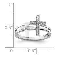 Sterling Silver Rhodium Plated Diamond  Crosses Ring