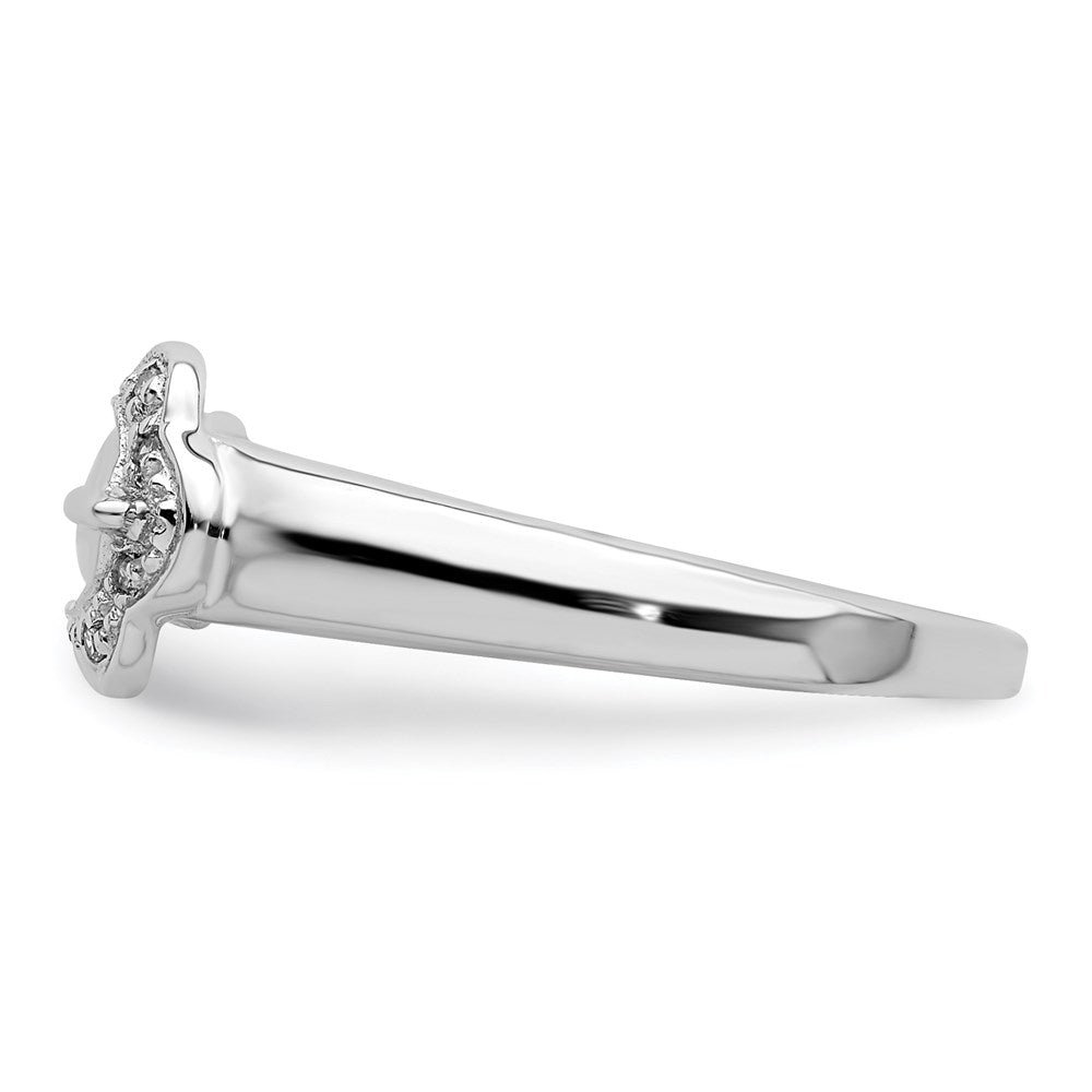 Sterling Silver Rhodium Plated Diamond Buckle Ring
