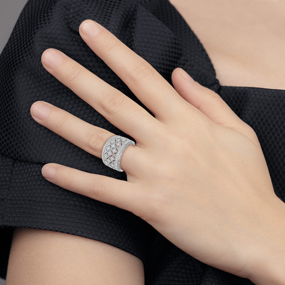 Sterling Silver Rhodium Plated Fancy Diamond Band