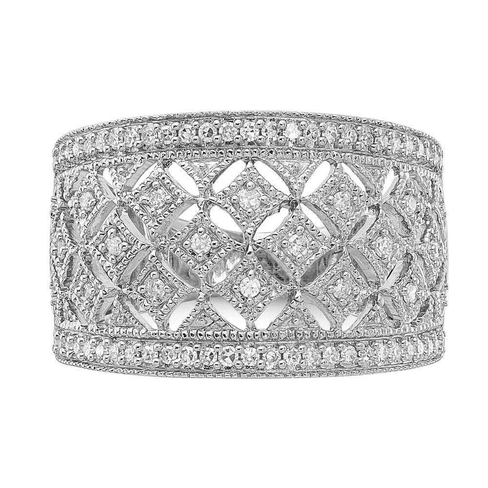 Sterling Silver Rhodium Plated Fancy Diamond Band