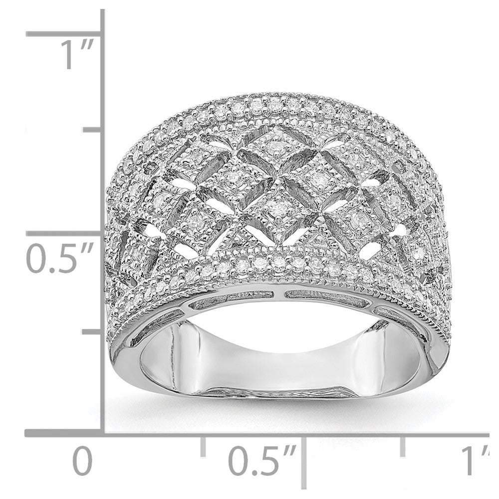 Sterling Silver Rhodium Plated Fancy Diamond Band