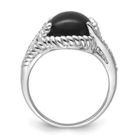 Sterling Silver Rhodium-plated Onyx and Diamond Ring